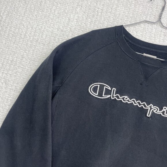 Champion Sweatshirt Men L Black White Crew Neck Sweater Script Spell Out - Picture 3 of 13